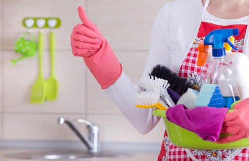 Residential cleaning team organizing a living space