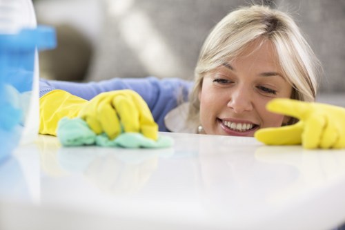 Satisfied customer with clean hard floors from Mike's Cleaners